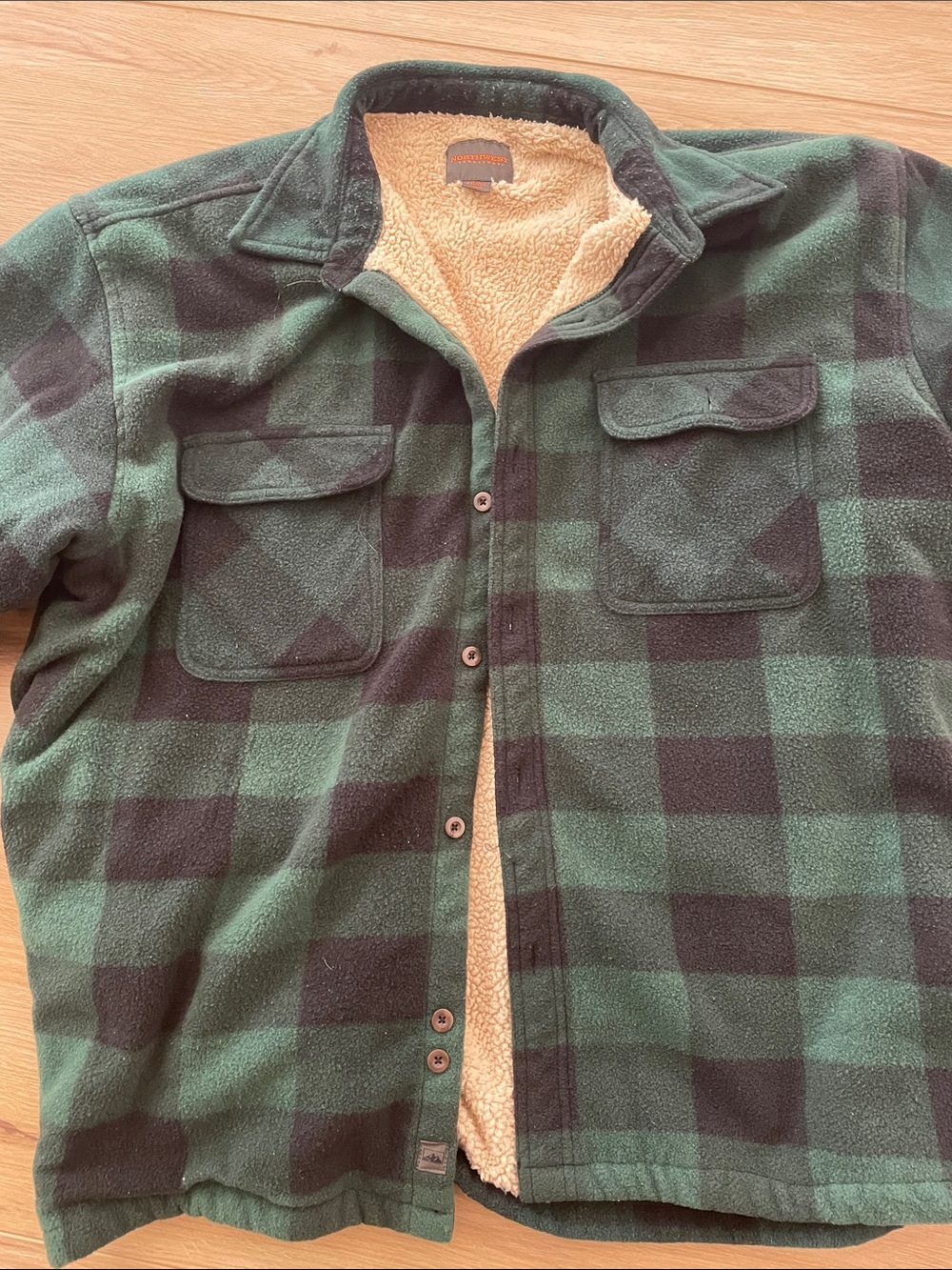 Northwest Territory Cream Sherpa-Lined Jacket with Dark Green Trim